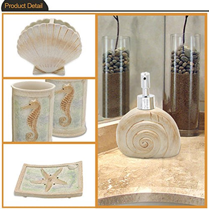 Bathroom Accessories Set, 5 PCS Bath Ensemble Set Includes Soap Dispenser, Soap Dish, Tumbler, Toothbrush Holder - Polyresin Glass for Home, Office, Superior Hotel - color: Beige