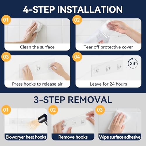 2-Pack Shower Caddy Adhesive Replacement - Transparent Shower Adhesive Strips, No Drilling Hooks for Bath Storage Shelves, Kitchen Racks, Basket & Soap Holder