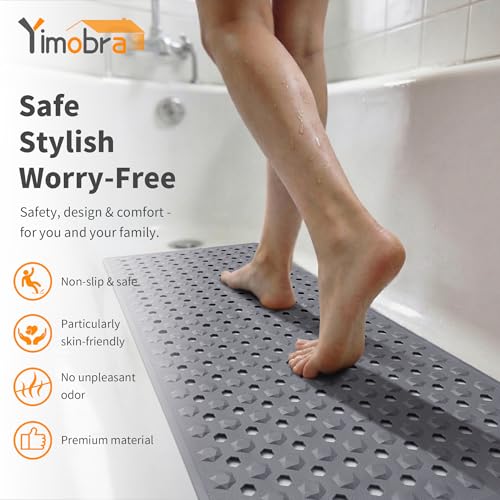 Yimobra Bath Tub Mat Non Slip, 34.5"X15.5" Long Shower Mat, Machine Washable Bathmat with Drain Holes and Suction Cups, Soft on Feet, Bathroom Essentials, Grey - color: Grey, size: 34.5 X 15.5 Inch