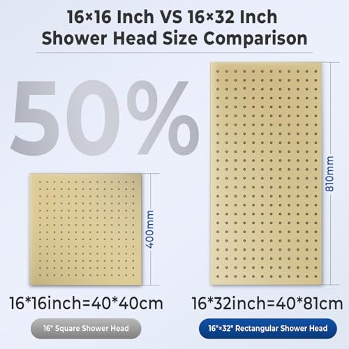 Dual Shower Heads System 16"x32" Ceiling Mount Rainfall and 6" Wall Mounted Shower Heads with 6 body Jets Thermostatic Shower Valve Full Body Shower System,Brushed Gold - color: Brushed Gold