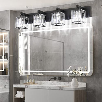 Aipsun Black Light Fixtures Bathroom Vanity Light Crystal Modern Vanity Light for Bathroom 4 Light (Exclude Bulb) - color: Black, size: 32 inch