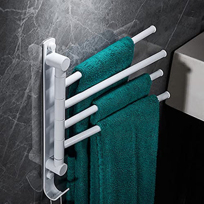 ZHOUXIAO White Brass Swing Out Towel Bar Holder Wall-Mounted/Swivel Towel Rack Hanger Organizer for Bathroom or Kitchen, 4-Bar Towel Bar Folding Arm Swivel Hanger Bathroom S White