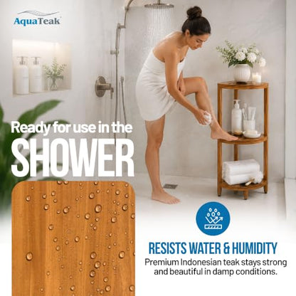 AquaTeak Kai 40.25" Teak Corner Shelf Stand, 3 Tier Shower Stand | Space-Saving Design, Durable Water-Resistant Teak, Anti-Slip Feet - size: Stand Only