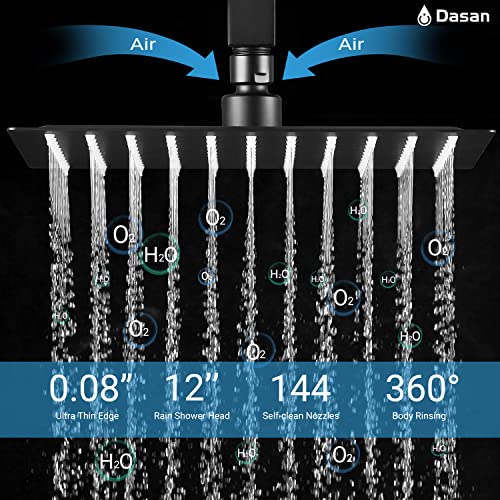 Matte Black Shower System with 4 PCS Shower Body Spray Jets & 12’’ Ceiling Shower Head & Handheld Spray, DASAN Full Body Shower Faucet System with Jets Rainfall Shower Combo Set, SA-SS03BMB-S12C - color: Matte Black
