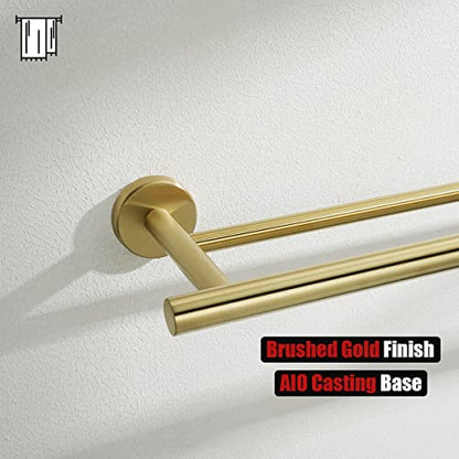 JQK Double Towel Bar Gold, 15 Inch 304 Stainless Steel Thicken 0.8mm Towel Rack Holder for Bathroom Washcloths and Hand Towels, Brushed Gold Wall Mount, Useable Length 12 Inch, TB100L12-BG - color: Brushed Gold, size: 15 Inch