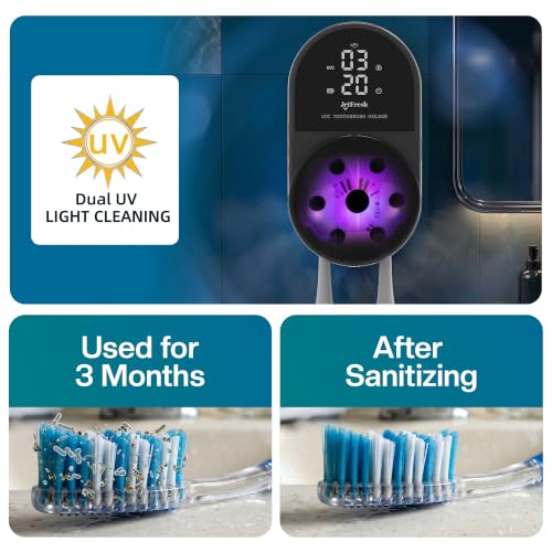 Jetfresh UV Toothbrush Sanitizer and Holder with Fan Drying| Wall Mounted UV-C Toothbrush Cleaner | Tooth Brush Sanitizer Holder Auto Shut-Off, USB Rechargeable, Fits All Brushes. - color: Black