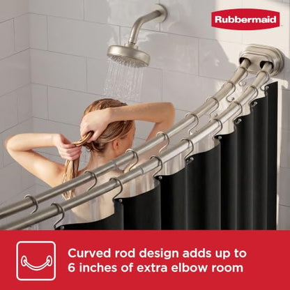 Rubbermaid Double Curved Shower Curtain Rod, No Drill, 50-72 Inches Adjustable Tension Shower Rod for Bathroom, Non-Slip, No Rust, Nickel - color: Nickel