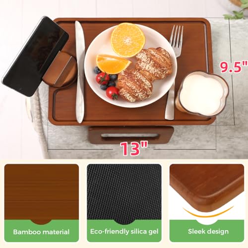 Smatdecis Couch Arm Tray Table Sofa Arm Clip, Armrest Tray Table Suitable for Home Drinks/Fast Food/Fruit Etc, Large Size Multi-Function Brown(360° Rotating Stand A) - color: Brown, size: 13" x 9.4"(360°A)