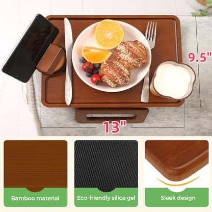 Smatdecis Couch Arm Tray Table Sofa Arm Clip, Armrest Tray Table Suitable for Home Drinks/Fast Food/Fruit Etc, Large Size Multi-Function Brown(360° Rotating Stand A) - color: Brown, size: 13" x 9.4"(360°A)