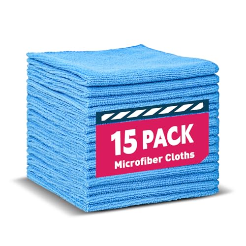 TEAWOO Microfiber Cleaning Cloths-15 Pack, Blue, Microfiber Towels | Cleaning Rags for Cars, Home(12x12 inches) - color: Blue, size: 15P
