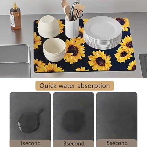 Sunflower Kitchen Decor,Dish Drying Mat Absorbent Drying Mat(sunflower) (16inches*18inches) - size: 16*18inches
