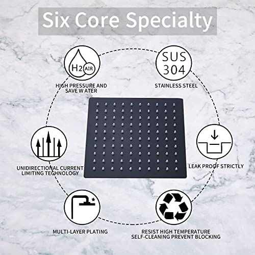 Rain Shower Head Black with Extension Arm 10 Inch Square Shower Head with 16 Inch Shower Arm Large Stainless Steel Rainfall Showerhead Matte Black Waterfall Full Body Coverage - color: Black, size: 10inch