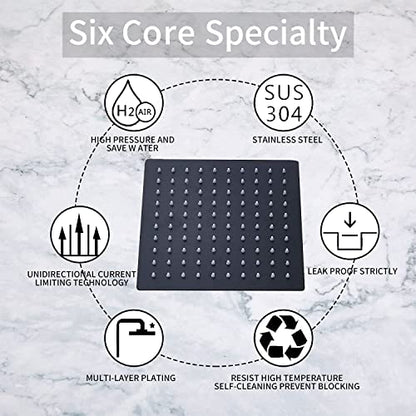 Rain Shower Head Black with Extension Arm 10 Inch Square Shower Head with 16 Inch Shower Arm Large Stainless Steel Rainfall Showerhead Matte Black Waterfall Full Body Coverage - color: Black, size: 10inch