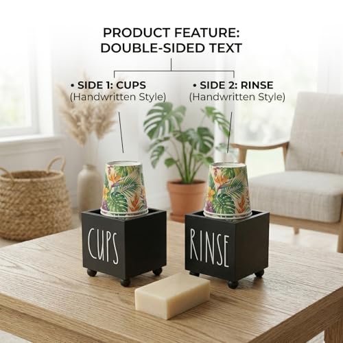 Bathroom Cup Dispenser, Farmhouse Dixie Cup Holder, 3 oz 5 oz Paper Mouthwash Cup Storage Box, Wooden Disposable Cup Caddy, Water Dispenser Cup Holder for Counter top (Black) - color: Black