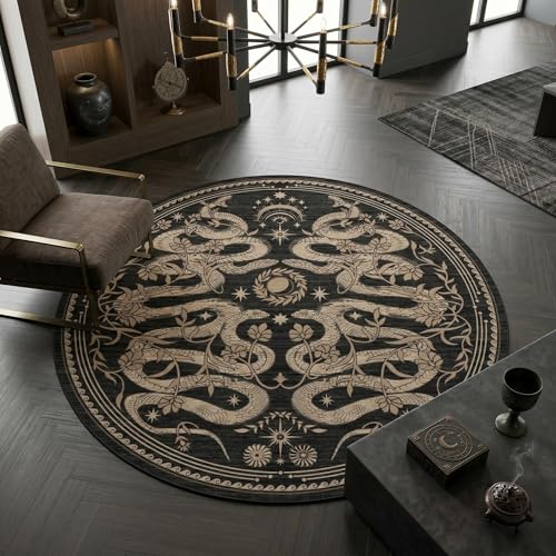 ROYHOME Black Snake Gothic 8ft Round Rug Washable Non-Slip Dark Whimsical Witchy Moody Unique Soft Circle Decor for Living Room Bedroom Indoor - color: Black, size: 8' (Round)