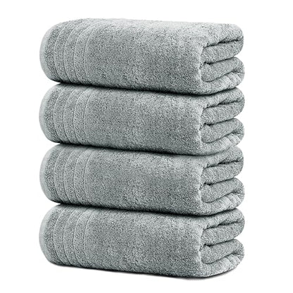 4 Piece Extra Large Bath Towels 30 x 60 Inches, Cool Grey | 100% Cotton, Larger & Lighter Weight, Quicker to Dry, Super Soft and Absorbent, Perfect for Bathroom - color: Cool Grey