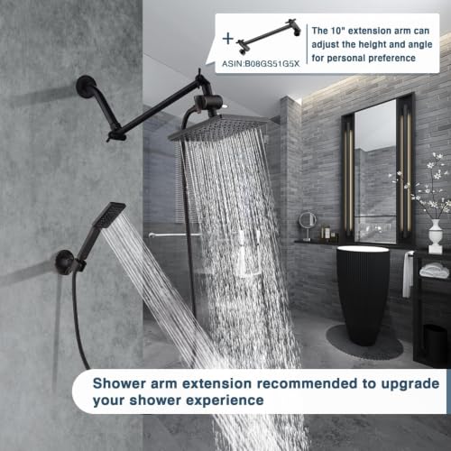 BRIGHT SHOWERS Rain Shower Head with Handheld Spray, 8 Inch Rainfall Shower Head Combo with 60" Hose, Adjustable Dual Square Showerhead Set with 3-Way Diverter, Wall Bracket, Oil-Rubbed Bronze - color: Oil Rubbed Bronze, style: Dual Shower Head
