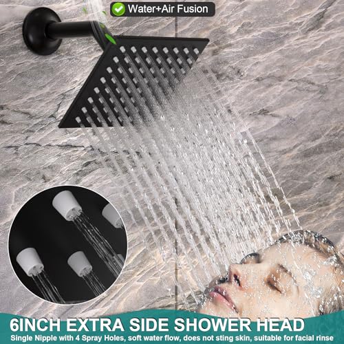 HOMEDEC 15.7x31.5" Ceiling Mounted Rainfall and 6" Wall Mounted Shower Heads with 6 Body Jets, Dual Shower Head System Rain Shower Faucet Set, Black - color: Black, style: 4-Way + 1x 6" Top