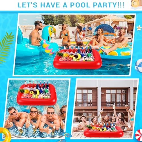 FillTouch Rectangular Inflatable Serving Bar Floating Drink Holder for Pool Inflatable Cup Holders Hot Tub Accessories, Adults Swimming Fun Drink Floats for Swimming Pool Party(Red) - color: Red