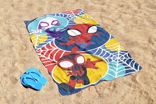 Jay Franco Marvel Spidey & His Amazing Friends Bath Pool Beach Towel - Kids Super Soft & Absorbent 100% Cotton Towel with Ghost Spider and Miles Morales, Measures 28 x 58 - color: Multi - Spidey & Friends