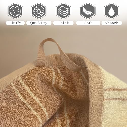 VOOVA & MOVAS 2 Pack Large Striped Hand Towels,68% Rayon from Bamboo, 32% Cotton,32x16 Inches,Ultra Soft Breathable Highly Absorbent for Bathroom Gym,Brown - color: Brown Striped