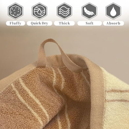 VOOVA & MOVAS 2 Pack Large Striped Hand Towels,68% Rayon from Bamboo, 32% Cotton,32x16 Inches,Ultra Soft Breathable Highly Absorbent for Bathroom Gym,Brown - color: Brown Striped