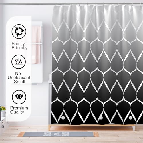 TIKABC Shower Curtain Liner, 4G PEVA Shower Liner, Plastic Waterproof Shower Curtains, with Grommet Holes and 3 Magnetic Weights(Gradient Black Gird) - color: Gradient Black Grid