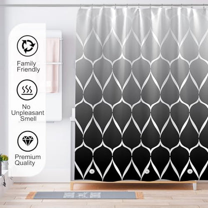 TIKABC Shower Curtain Liner, 4G PEVA Shower Liner, Plastic Waterproof Shower Curtains, with Grommet Holes and 3 Magnetic Weights(Gradient Black Gird) - color: Gradient Black Grid