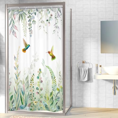 Small Stall Sage Green Eucalyptus Leaf Spring Bathroom Shower Curtain Set | 36"W x 72"H Plants Botanical; waterproof HD print, quick-dry fabric with 12 free hooks for easy hanging. - color: A-sage Green, size: 36"W x 72"L (Pack of 1)