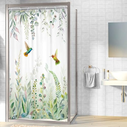 Small Stall Sage Green Eucalyptus Leaf Spring Bathroom Shower Curtain Set | 36"W x 72"H Plants Botanical; waterproof HD print, quick-dry fabric with 12 free hooks for easy hanging. - color: A-sage Green, size: 36"W x 72"L (Pack of 1)