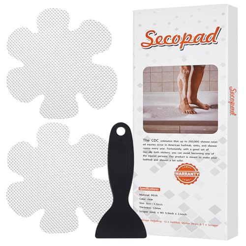 Secopad 24PCS Original Bathtub Stickers Non-Slip, Safety Shower Treads Adhesive Appliques with Premium Scraper - color: Clear