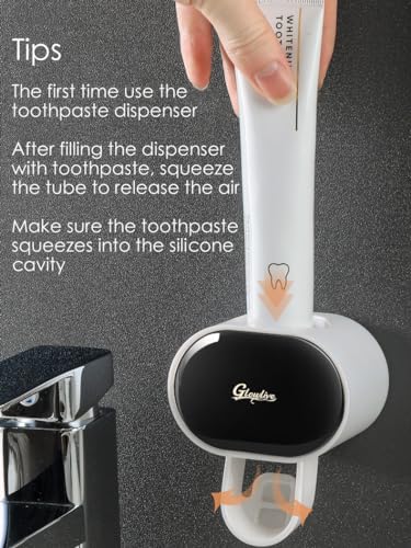 Toothpaste Dispenser 2 PCS Semi-Automatic Toothpaste Squeezer Holder for Family Shower Bathroom, No-Drill Mounting Wall Adhesive Pad, Easy to Install & Clean