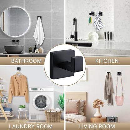 Towel Hooks for Bathrooms Robe Hook Coat Hook 4 Pack Matte Black Stainless Steel Heavy Duty 33 Lbs Wall Mounted Square Hooks for Bathroom Kitchen Bedroom - color: Matte Black