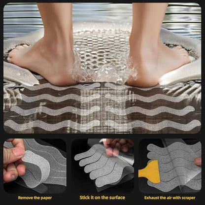 24 PCS Anti Slip Shower Stickers,Safety Anti Slip Shower Adhesive Strips Treads for Bathroom Floor Tub Stairs Ladders Pools Boats, Bathtub Appliques for Adults & Kids with Scraper