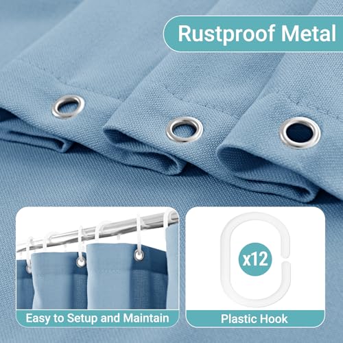 Linen Shower Curtain with 6 Hooks Modern Heavy Duty Washable Fabric Curtain Set Waterproof Thick Cloth Shower Curtains for Bathroom Bathtub Washable, W36*L70, Blue Gray - color: Blue Gray, size: 36"W x 70"L (Pack of 1)