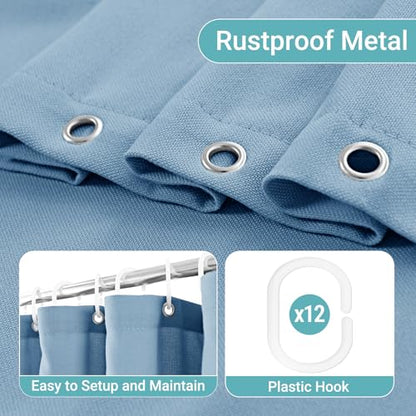 Extra Long Blue Linen 96 Inch Shower Curtain Neutral Modern Bath Drapes Set 96 Inch Long with Hooks XLong Tall Farmhouse Boho Shower Curtains for Bathroom, Blue Grey, 72x96 - color: Blue Gray, size: 72"W x 96"L (Pack of 1)