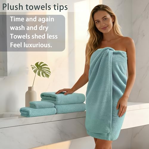 VOOVA & MOVAS 3PC Towel Set, 100% Cotton, Aqua Teal | 1 Large Bath 30x56 In, 1 Hand 18x28 In, 1 Wash Cloth 13x13 In, Quick Dry, Soft, Thick, Bathroom Essentials - color: Jack Frost- Aqua Teal, size: 3 PC Bathroom Towel Set