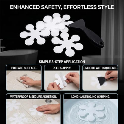 Anti Slip Shower Stickers, 100 Pieces Snowflake Shower Floor Non Slip Stickers, Adhesive Decals Safety Strips with Scraper for Bath Tub, Shower Floor and Stairs (100 Snowflake) - size: 100 Snowflake