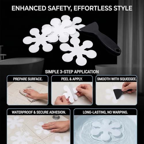 Anti Slip Shower Stickers, 100 Pieces Snowflake Shower Floor Non Slip Stickers, Adhesive Decals Safety Strips with Scraper for Bath Tub, Shower Floor and Stairs (100 Snowflake) - size: 100 Snowflake