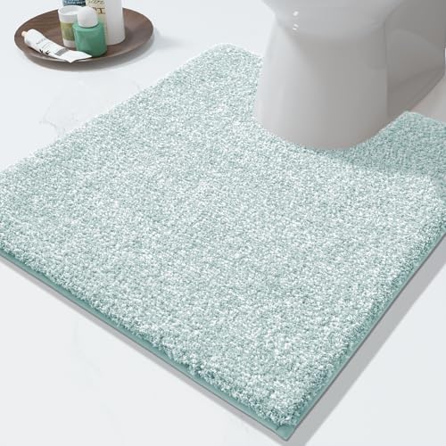 Yimobra Toilet Rugs U Shaped Washable, Soft Absorbent Microfiber Bathroom Rugs, Non Slip Quick Drying Shaggy Bath Mat,Contour Bathroom Mats for Toilet Base, Home Essentials,24x20,Light Blue and White - color: Light Blue and White, size: 24" X 20"