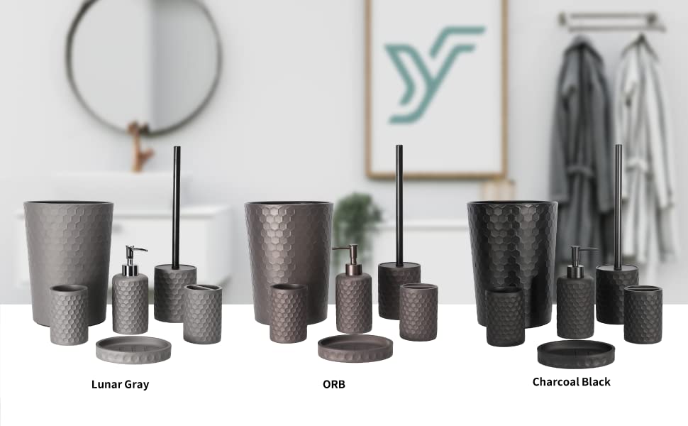 Bathroom Accessory Set - 6 Pcs Black Bathroom Accessories Set with Trash Can, Toothbrush Holder, Toothbrush Cup, Soap Dispenser, Soap Dish, Toilet Brush with Holder - Accessoire Salle de Bain - color: Black Effect