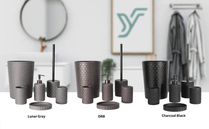 Bathroom Accessory Set - 6 Pcs Black Bathroom Accessories Set with Trash Can, Toothbrush Holder, Toothbrush Cup, Soap Dispenser, Soap Dish, Toilet Brush with Holder - Accessoire Salle de Bain - color: Black Effect