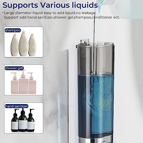 Pollock Pollock Shampoo and Conditioner Dispenser Wall Mounted | Shower Soap Dispenser 2 Chamber No Drill, Shampoo Dispenser for Shower, Body Wash Dispenser for Bathroom, Large Capacity - color: Silver Dg1 Chamber