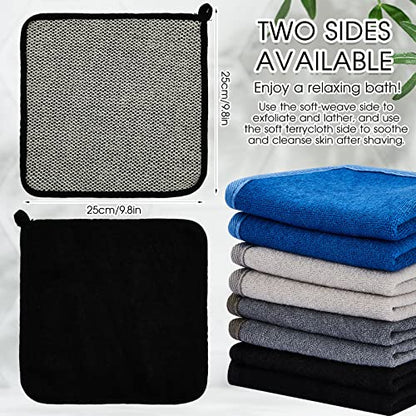 Juexica 8 Pcs Exfoliating Washcloth Men Wash Face Cloth Rustic Dual Sided Bath Washcloth 9.8 x 9.8'' Facial Scrubber Men Exfoliating Shower Towel for Body and Face (Mesh Pattern,Dark Color Series)