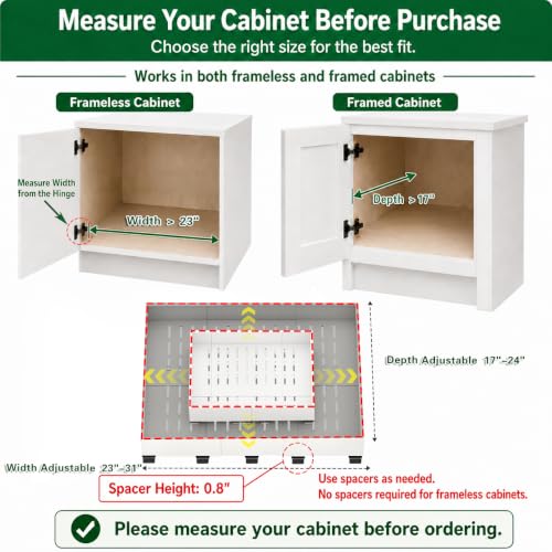 Fokyfok Pull out Cabinet Organizer,Expandable,No Drill,Heavy Duty,Kitchen | 23"-31"Wx17"-24"D,5 Rails,Pull out Drawers,Cabinet Drawers Slide out,Roll out Shelves,Pantry,Bathroom,Adhesive,Adjustable,1PC - size: 23"-31"W X 17"-24"D