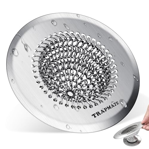 TRAPMATE Shower Drain Hair Catcher, 4.4" Anti-Clogging Bathtub Drain Cover | Easy Flip Cleaning, Traps Hair with Fast Drainage, Anti-Slip Drain Protector Fits Regular & Pop-up Drains (Patented Product) - color: Silver