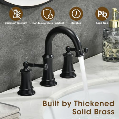 Black Bathroom Faucet, 8 Inch Bathroom Sink Faucet | with Pop-up Drain Assembly, Widespread Bathroom Faucet with cUPC Supply Lines for Vanity, Lavatory RV Farmhouse Sink - color: Black