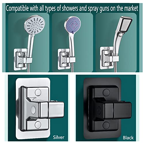 DASITON Handheld Shower Head Holder Wall Mount,Bathroom Adjustable Strong Adhesive Shower Wand Holder,No Drilling Wall and Waterproof Mount Bracket,Universal Shower Bracket(Silver) - color: Silver