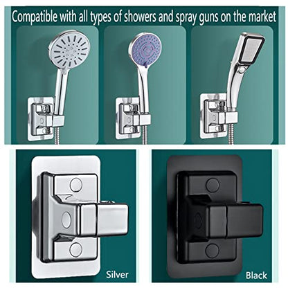 DASITON Handheld Shower Head Holder Wall Mount,Bathroom Adjustable Strong Adhesive Shower Wand Holder,No Drilling Wall and Waterproof Mount Bracket,Universal Shower Bracket(Silver) - color: Silver