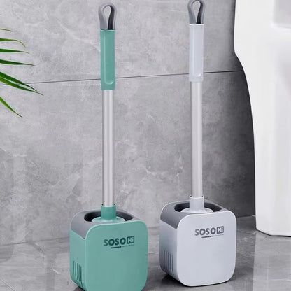 Toilet Brush, Silicone Toilet Bowl Brushes and Holder for Bathroom, Compact Flexible Toilet Cleaner Brush with Ventilated Drying Holder, Wall Mounted/Floor Standing Gray/Green–Long Non-Slip Handle